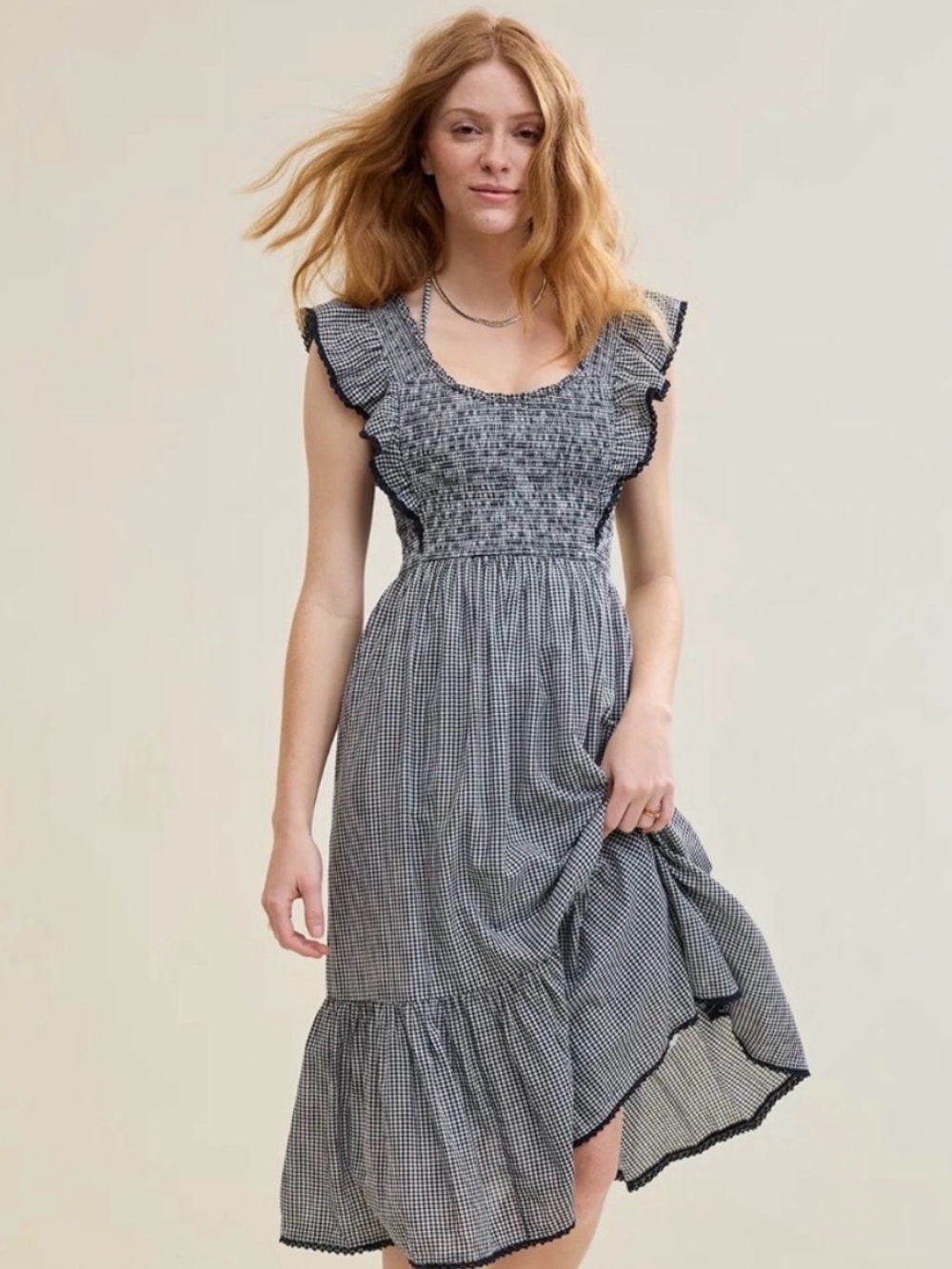 aerie Black & white Gingham Smocked Maxi Dress